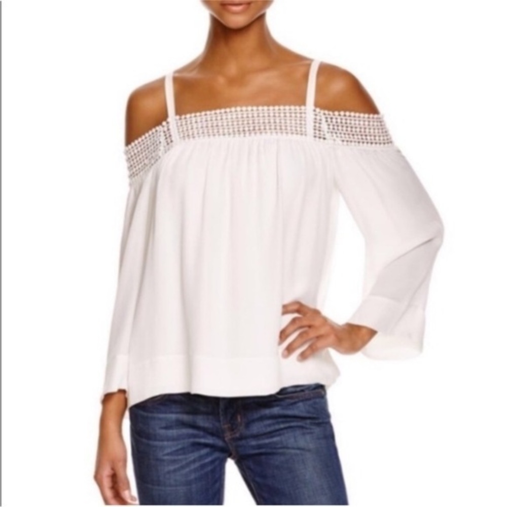 REBECCA MINKOFF SIRENA OFF SHOULDER ADJUSTABLE STRAP CREAM WHITE CROCHET TOP XS